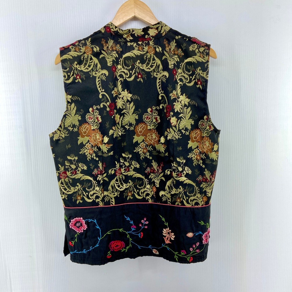 April Cornell Black Multi Color Embroidered Flower Tapestry Vest Womens Large - Picture 6 of 8